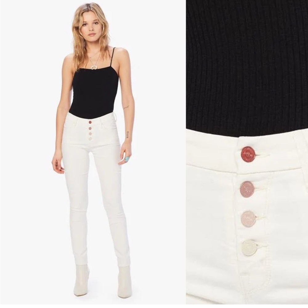 MOTHER High Rise White Jeans Straight Leg